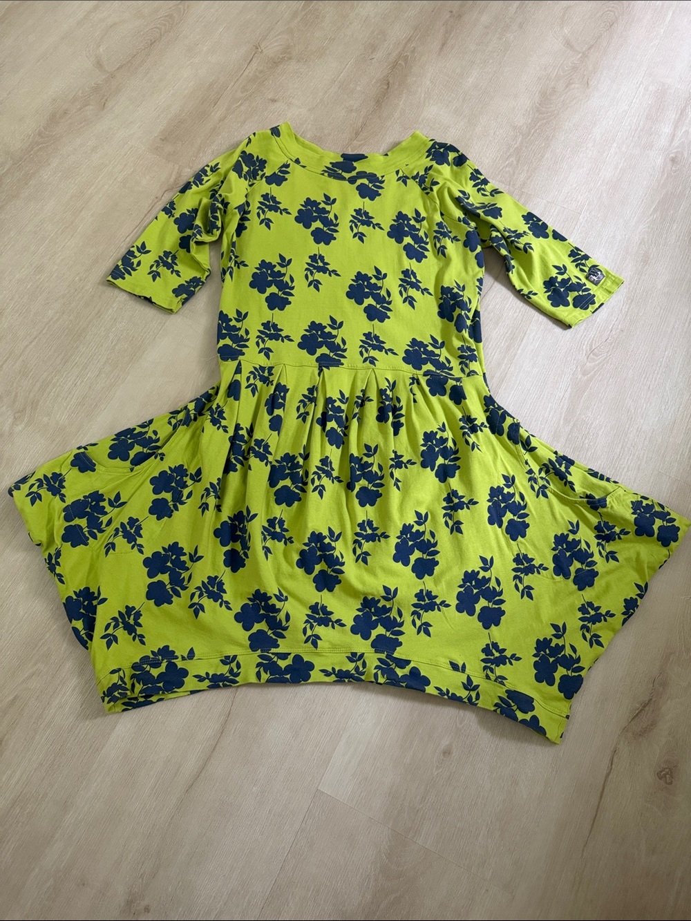 Girls' Bright Lime Floral Twirl Dress with Navy Print